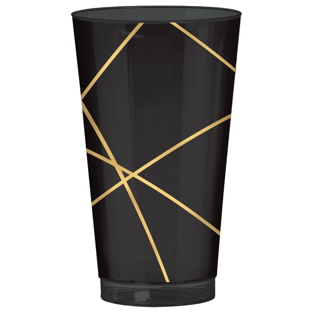 AMSCAN 350449  Geometric Premium Plastic Tumblers, 16 Oz, Black/Metallic Gold, 16 Tumblers Per Pack, Case Of 2 Packs