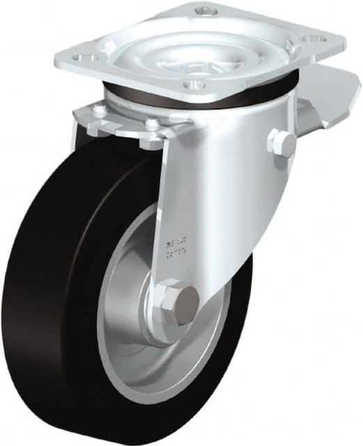 Blickle 303297 Swivel Top Plate Caster: Solid Rubber, 5" Wheel Dia, 1-37/64" Wheel Width, 550 lb Capacity, 6-7/64" OAH