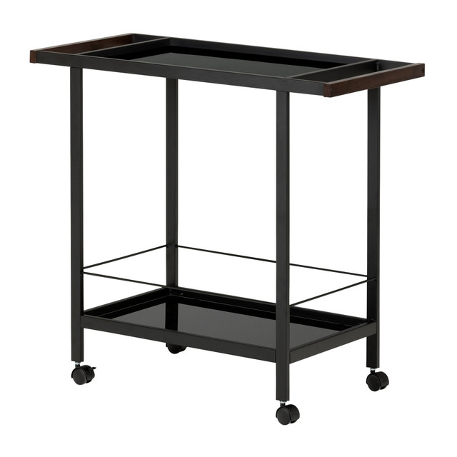 SOUTH SHORE IND LTD 10633 South Shore City Life 2-Shelf Metal Bar Cart With Wheels, 31-1/4inH x 34-1/2inW x 15-3/4inD, Black