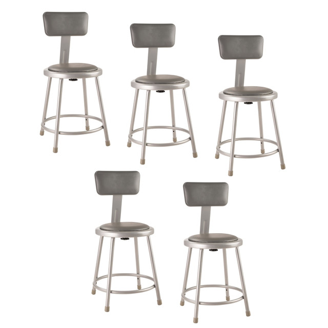 OKLAHOMA SOUND CORPORATION 6418B/5 National Public Seating Vinyl-Padded Stools With Backs, 18inH, Gray, Set of 5