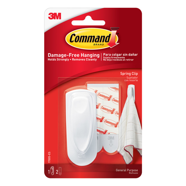 3M CO 17005 Command General Purpose Removable Plastic Spring Clip, 1-Command Hook, 2-Command Strips, Damage-Free, White