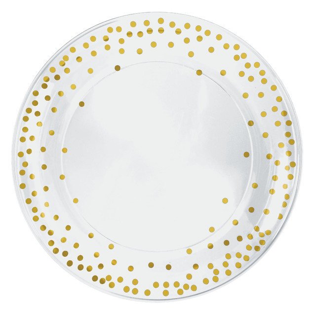 AMSCAN 430886  Metallic Dots Round Plastic Trays, 14in, White/Gold, Set Of 2 Trays