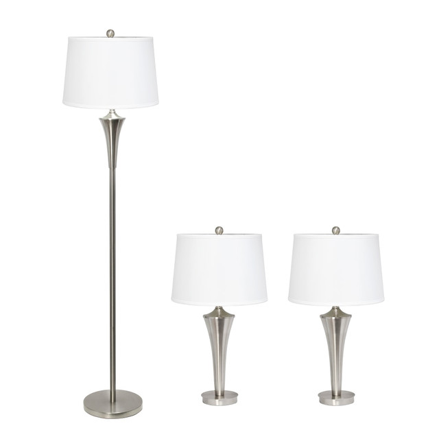 ALL THE RAGES INC LC1020-BSN Elegant Designs Tapered Lamps, White Shade/Brushed Nickel Base, Set Of 3 Lamps