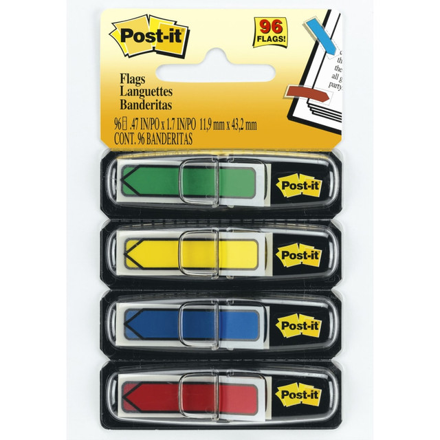 3M CO 684-ARR3 Post-it Notes Arrow Flags, 1/2in, Assorted Primary Colors, 24 Flags Per Pad, Pack Of 4 Pads