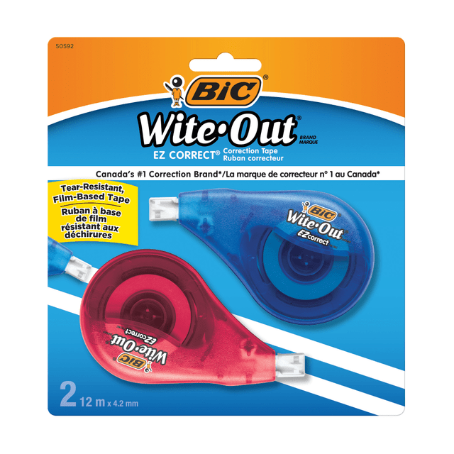 BIC CORP WOTAPP21 BIC Wite-Out Brand EZ Correct Correction Tape, 472in, White, Pack Of 2