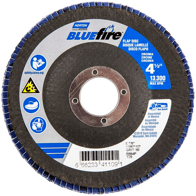 Norton 66623341109 Flap Disc: 7/8" Hole, 80 Grit, Zirconia Alumina, Type 29