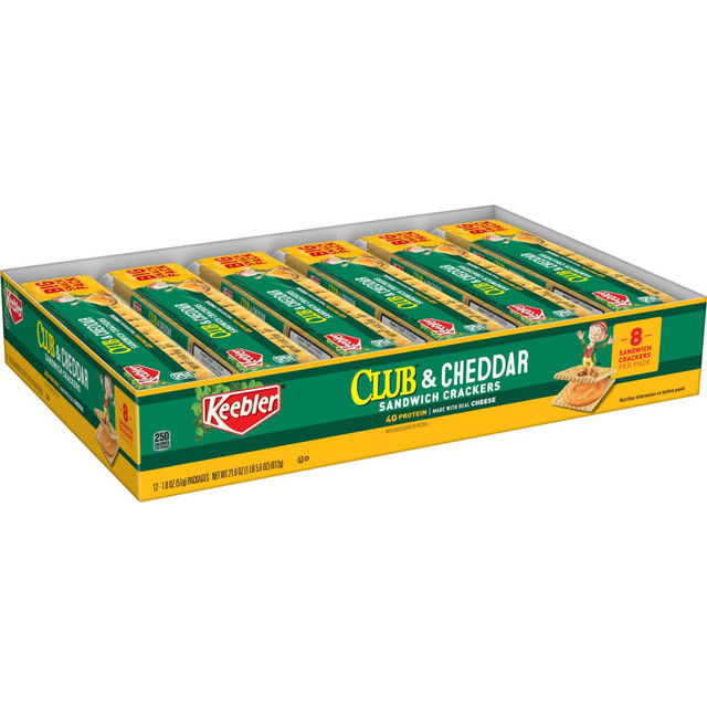 KELLOGGs KEB21163 Keebler Sandwich Crackers, Single Serve Snack Crackers, Office and Kids Snacks, Club and Cheddar, 21.6oz Tray (12 Packs)