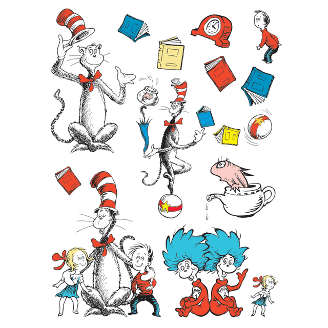 Create a classroom environment thats fun and inviting  Set helps you invigorate bulletin boards with bright colors and beloved Dr. Seuss characters.  Large pieces range in size from 4in to 22in tall for a highly visible display.  Includes 15 pieces.  Ideal for classrooms from pre-k to grade 8.