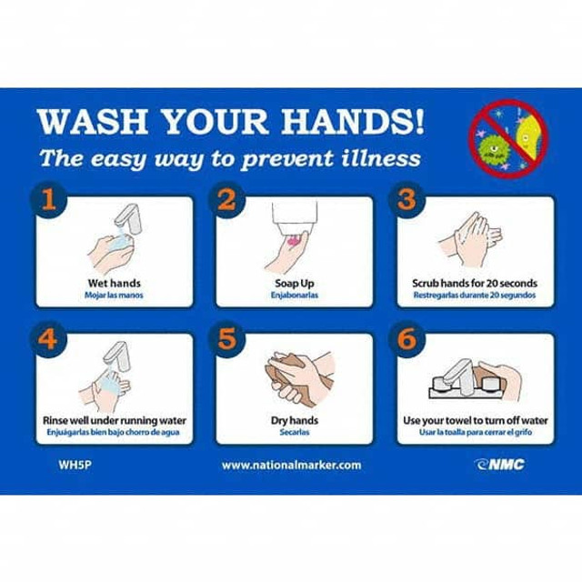 AccuformNMC Restroom & Janitorial Label: "Wash Your Hands", Rectangle, 10" Wide, 7" High WH5P