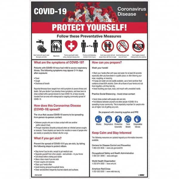 AccuformNMC Warning & Safety Reminder Sign: Rectangle, "COVID-19 PROTECT YOURSELF!" PST141PP