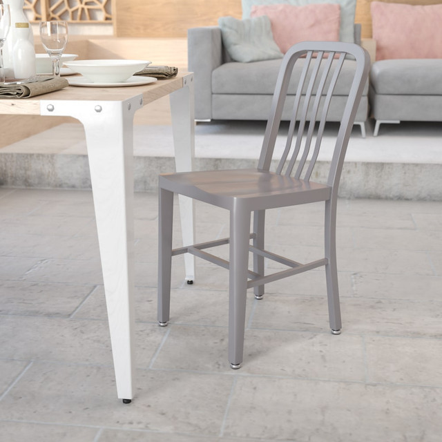 FLASH FURNITURE CH6120018SIL Commercial-Grade Metal Indoor/Outdoor Chair, Silver FLASH FURNITURE CH6120018SIL Commercial-Grade Metal Indoor/Outdoor Chair, Silver