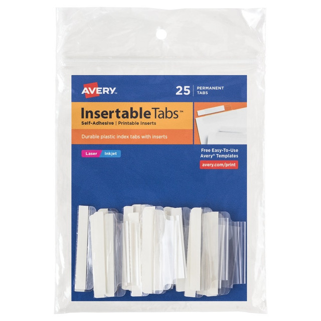 AVERY PRODUCTS CORPORATION Avery 16230  Insertable Self-Adhesive Index Tabs With Printable Inserts, 1.5in, Clear, Pack Of 25