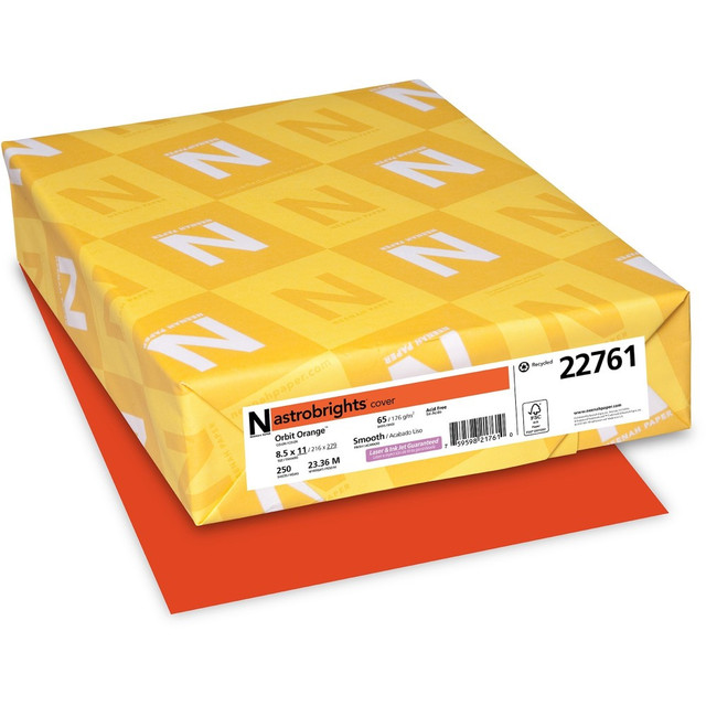 NEENAH PAPER INC 22761 Wausau Astrobrights Multi-Use Card Stock, Orbit Orange, Letter (8.5in x 11in), 65 Lb, 30% Recycled, Pack Of 250