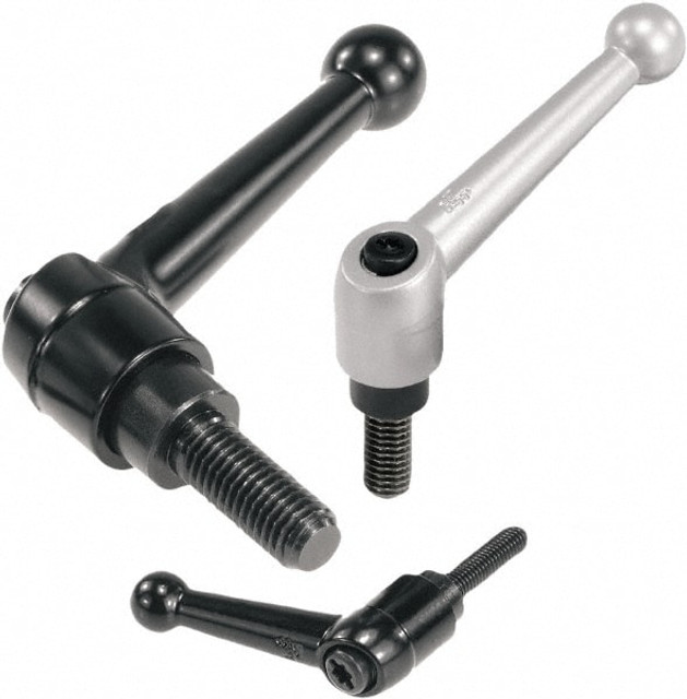 KIPP K0116.2101X45 Threaded Stud Adjustable Clamping Handle: M10 Thread, Zinc, Black