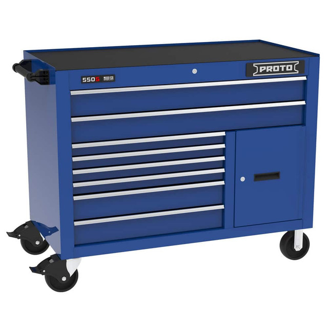 Proto J555041B-8BL-1S Tool Roller Cabinets; Drawers Range: 5 to 10 Drawers ; Overall Weight Capacity: 900lb ; Top Material: Vinyl ; Color: Gloss Blue ; Locking Mechanism: Keyed ; Width Range: 48" and Wider