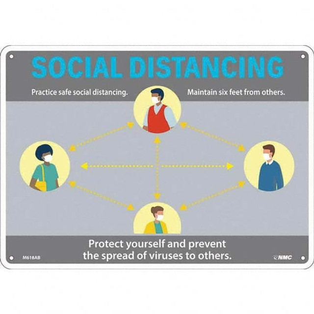 AccuformNMC Warning & Safety Reminder Sign: Rectangle, "SOCIAL DISTANCING Practice safe social distancing. Maintain six feet from others. Protect yourself and prevent the spread of viruses to others." M618AB