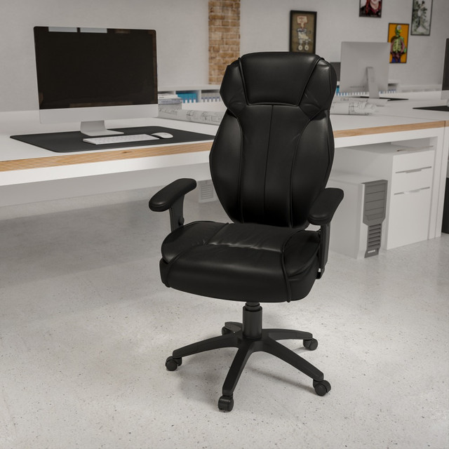 FLASH FURNITURE BT-9835H-GG  Ergonomic LeatherSoft Faux Leather High-Back Swivel Chair, Black