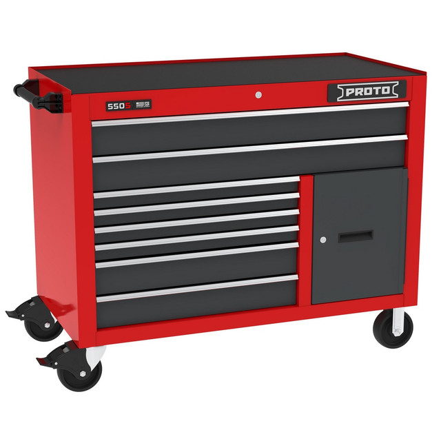 Proto J555041B-8SG-2S Tool Roller Cabinets; Drawers Range: 5 to 10 Drawers ; Overall Weight Capacity: 900lb ; Top Material: Vinyl ; Color: Gray; Red ; Locking Mechanism: Keyed ; Width Range: 48" and Wider