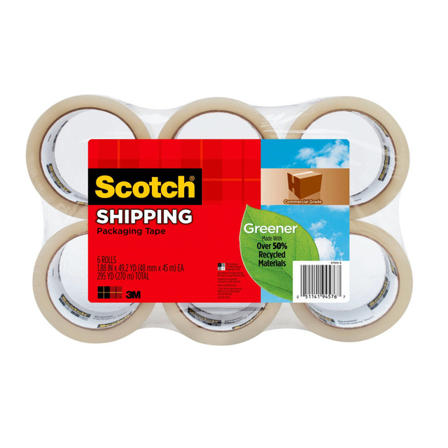 3M CO 3750-G6 Scotch 3750 Greener Commercial Grade Packing Tape, 1-7/8in x 49.2 Yd., Clear, Pack Of 6 Rolls 3M CO 3750-G6 Scotch 3750 Greener Commercial Grade Packing Tape, 1-7/8in x 49.2 Yd., Clear, Pack Of 6 Rolls