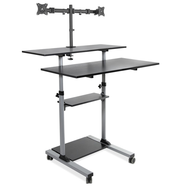 TRANSFORM PARTNERS LLC Mount-It! MI-7972  MI-7972 Mobile Standing Desk Workstation, With Dual-Monitor Mount, 72-1/4inH x 39-1/2inW x 26inD, Silver