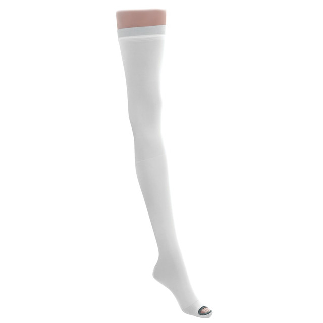 MEDLINE INDUSTRIES, INC. MDS160860 Medline EMS Nylon/Spandex Thigh-Length Anti-Embolism Stockings, Large Short, White, Pack Of 6 Pairs