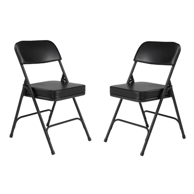 OKLAHOMA SOUND CORPORATION National Public Seating 3210/2  Vinyl-Upholstered Folding Chairs, Black, Set Of 2 Chairs