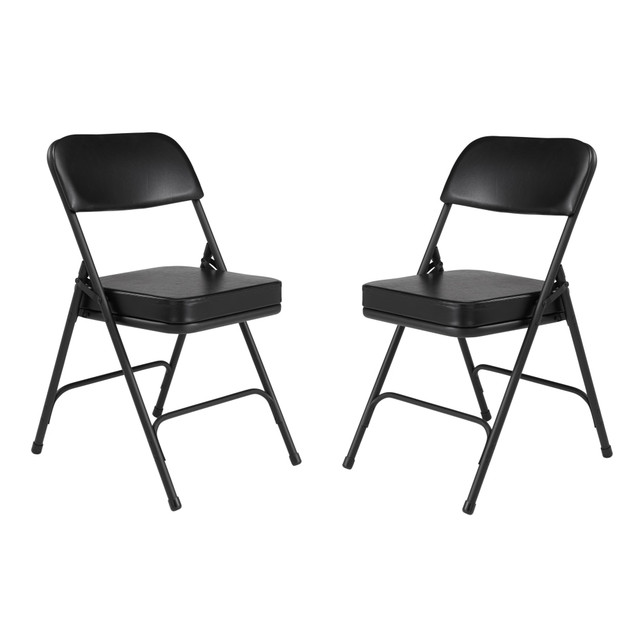 OKLAHOMA SOUND CORPORATION 3210/2 National Public Seating Vinyl-Upholstered Folding Chairs, Black, Set Of 2 Chairs