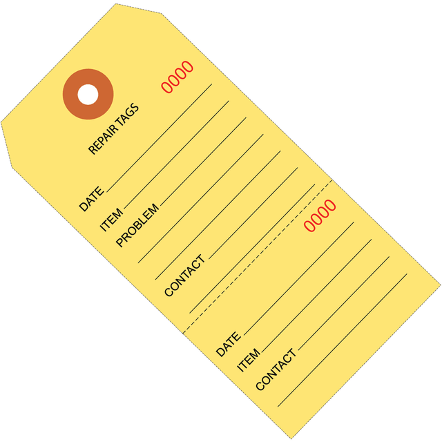 B O X MANAGEMENT, INC. G26202 Partners Brand Consecutively Numbered Repair Tags, 6 1/4in x 3 1/8in, 100% Recycled, Yellow, Case Of 1,000