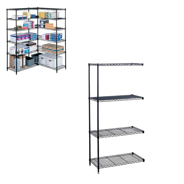 SAFCO PRODUCTS CO 5286BL Safco Industrial Wire Shelving Add-On Unit, 36inW x 18inD, Black SAFCO PRODUCTS CO 5286BL Safco Industrial Wire Shelving Add-On Unit, 36inW x 18inD, Black