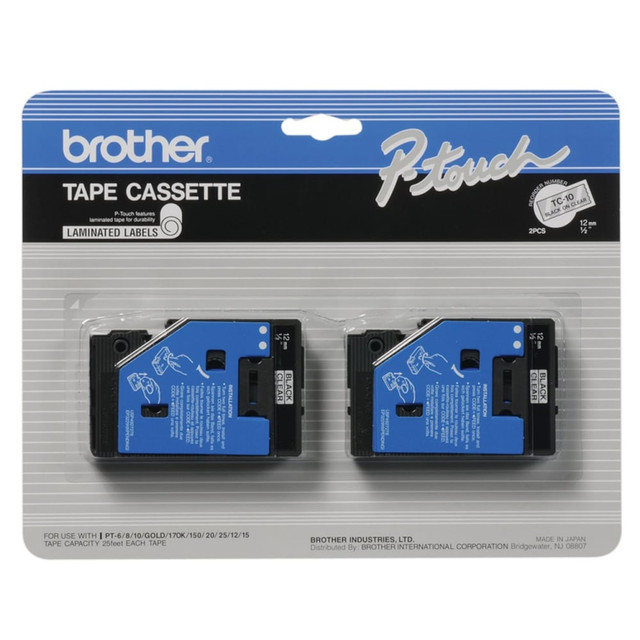 BROTHER INTL CORP TC10 Brother TC-10 Black-On-Clear Tapes, 0.5in x 25ft, Pack Of 2 BROTHER INTL CORP TC10 Brother TC-10 Black-On-Clear Tapes, 0.5in x 25ft, Pack Of 2