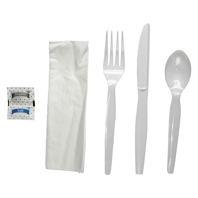 BOARDWALK FKTNSHWPSWH  Heavyweight 6-Piece Cutlery Kits, White, Carton Of 250 Kits