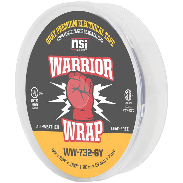 NSI Industries WW-732-GY Electrical Tape; Tape Material: Vinyl ; Width (Inch): 3/4 ; Thickness (mil): 7.0000 ; Color: Gray ; Series: Professional + ; Series Part Number: WW-732-GY