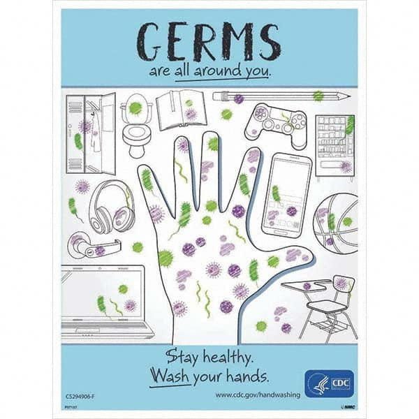 AccuformNMC Warning & Safety Reminder Sign: Rectangle, "GERMS ARE ALL AROUND YOU" PST157