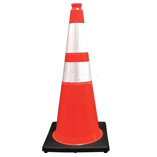 Plasticade 528-10-3 Traffic Cone with Base: Polyvinylchloride, 28" OAH, Fluorescent Orange