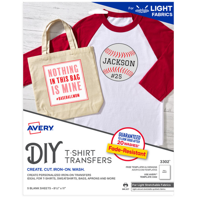 AVERY PRODUCTS CORPORATION 3302 Avery T-Shirt Transfers, 3302, Stretchable, Pack Of 5