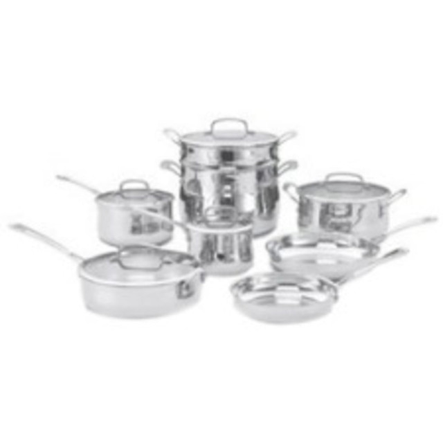CONAIR CORPORATION 44-13 Cuisinart 44-13 Cookware Set - 1.5 quart Saucepan, 2.5 quart Saucepan, 3 quart Saucepan, 8 quart Stockpot, 4 quart Dutch Oven, 8in Diameter Skillet, 10in Diameter Skillet, Lid - Stainless Steel, Aluminum Base CONAIR CORPORATION 44-13 Cuisinart 44-13 Cookware Set - 1.5 quart Saucepan, 2.5 quart Saucepan, 3 quart Saucepan, 8 quart Stockpot, 4 quart Dutch Oven, 8in Diameter Skillet, 10in Diameter Skillet, Lid - Stainless Steel, Aluminum Base