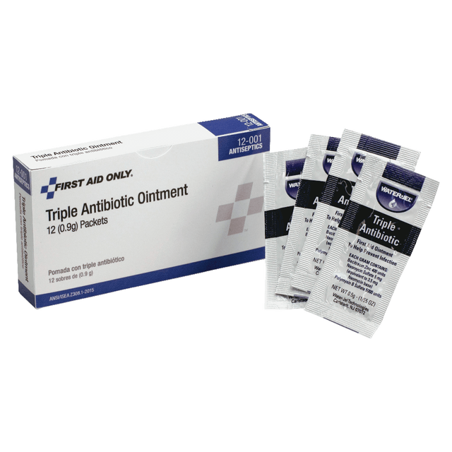 PAC KIT SAFETY EQUIPMENT CO. 12-001 First Aid Only Triple Antibiotic Ointment Packets, 0.5 Gram, Box Of 12