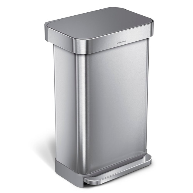 SIMPLEHUMAN LLC simplehuman CW2080  45L Rectangular Step Can With Liner Rim, Brushed Silver/Gray