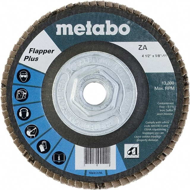 Metabo 629471000 Flap Disc: 5/8-11 Hole, 40 Grit, Zirconia Alumina, Type 27