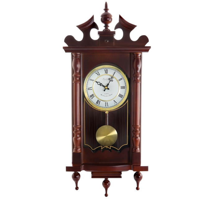 MEGAGOODS, INC. 99597088M Bedford Clocks Wall Clock, 31inH x 12inW x 5inD, Cherry Oak