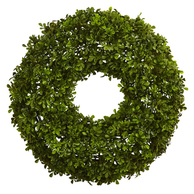 NEARLY NATURAL INC. 4554 Nearly Natural Plastic Boxwood Wreath, 22in, Kelly Green