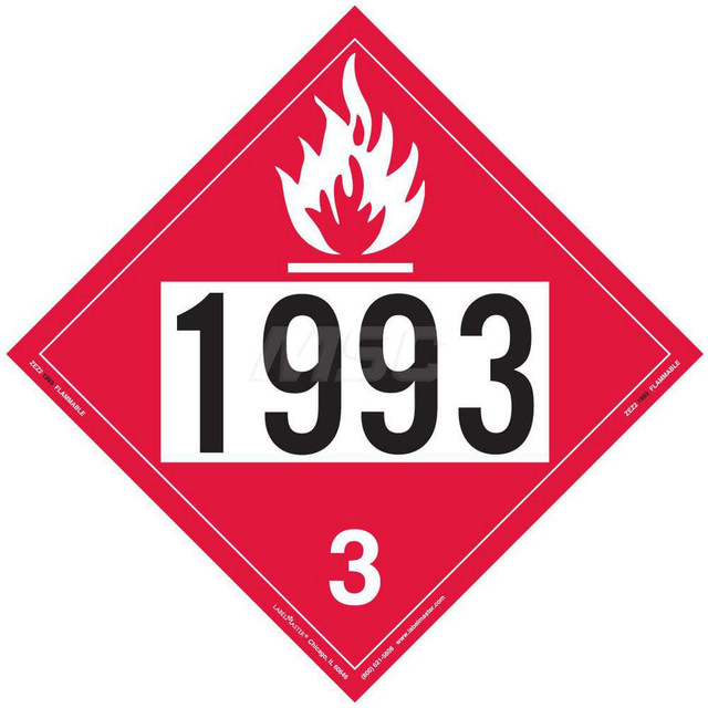 Labelmaster ZEZ21993 DOT Placards & Holders; Legend: Flammable Liquid ; Material: Vinyl ; Legend Color: Red ; Placard Coating: UV ; Language: English