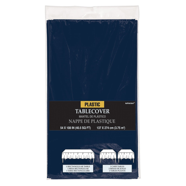 AMSCAN 77015.343  Rectangular Plastic Table Covers, 54in x 108in, True Navy, Pack Of 7 Table Covers