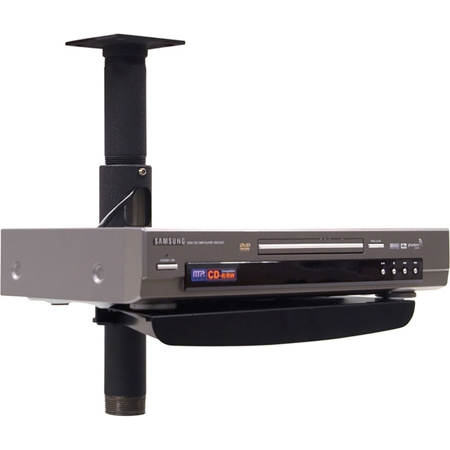 Versatile mounting. The Component Pole Shelf offers a straightforward mounting solution for your VCR or DVD player. Its compatibility with various setups makes it an ideal choice for enhancing your home entertainment system without the need for complex installations.  Robust construction. Crafted from high-quality steel, this shelf is designed to support your AV components securely. Its durable construction ensures long-lasting performance and reliability, making it a solid addition to any entertainment setup.