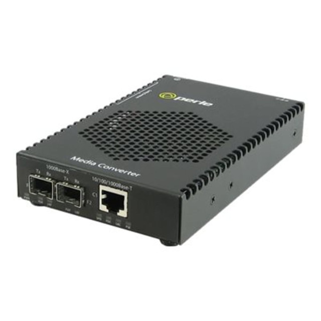 PERLE SYSTEMS Perle 05080014  S-1110P-DSFP - Fiber media converter - GigE - 10Base-T, 100Base-TX, 1000Base-T, 1000Base-X, 100Base-X - SFP (mini-GBIC) / RJ-45
