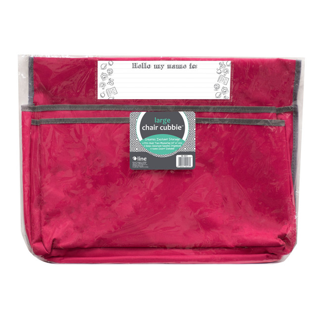 Make sure students can keep supplies nearby with the C-Line Canvas Chair Cubbie. This cubbie slides over a chair, offering 2 pockets to help keep items safety stored during class.  Made of durable canvas for everyday use.  Designed to slide over the top of a chair to add storage space.  Dual pockets help students store binders, desk accessories and more.  Allows insertion of a name card into the stitched vinyl pocket.  Weight capacity tested to support 10 lb.  Designed to fit chairs that measure 17in.