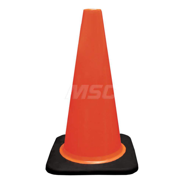 Plasticade 518-3-1 Traffic Cone with Base: Polyvinylchloride, 18" OAH, Fluorescent Orange