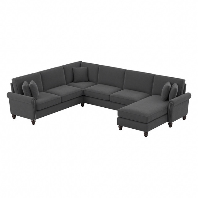 BUSH INDUSTRIES INC. Bush CVY127BCGH-03K  Furniture Coventry 128inW U-Shaped Sectional Couch With Reversible Chaise Lounge, Charcoal Gray Herringbone, Standard Delivery