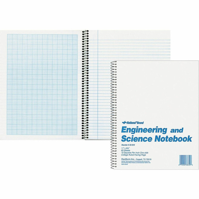 REDIFORM, INC. 33610 Rediform Engineering and Science Notebook - Letter - 60 Sheets - Wire Bound - Both Side Ruling Surface - Light Blue Margin - 16 lb Basis Weight - Letter - 8 1/2in x 11in - White Paper - White Cover - Unpunched, Heavyweight, Hard 