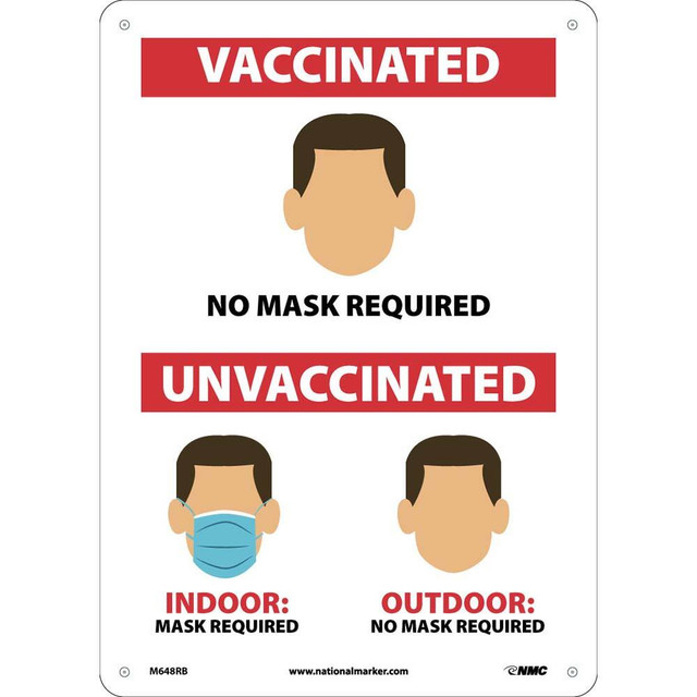 AccuformNMC Sign: Rectangle, "CHARACTERS, VACCINATED NO MASK REQUIRED, UNVACCINATED INDOOR: MASK REQUIRED, OUTDOOR: NO MASK REQUIRED" M648RB